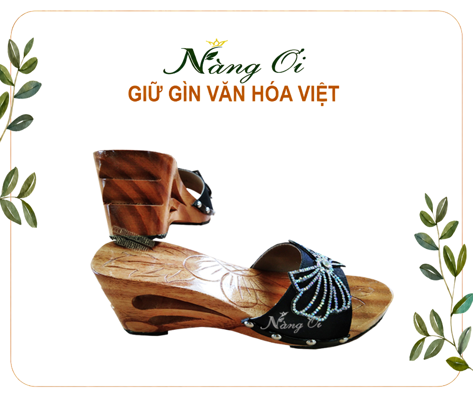 guốc gỗ hai giọt nước chạm tầng tỉ mỉ